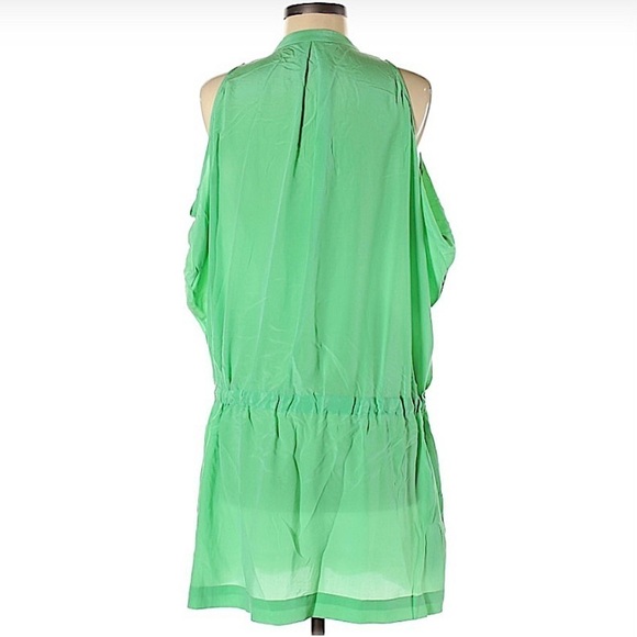 𝅺ANTHROPOLOGIE Leifsdottir Green Silk Drawstring Waist Mini Dress Size 6 - Picture 2 of 7